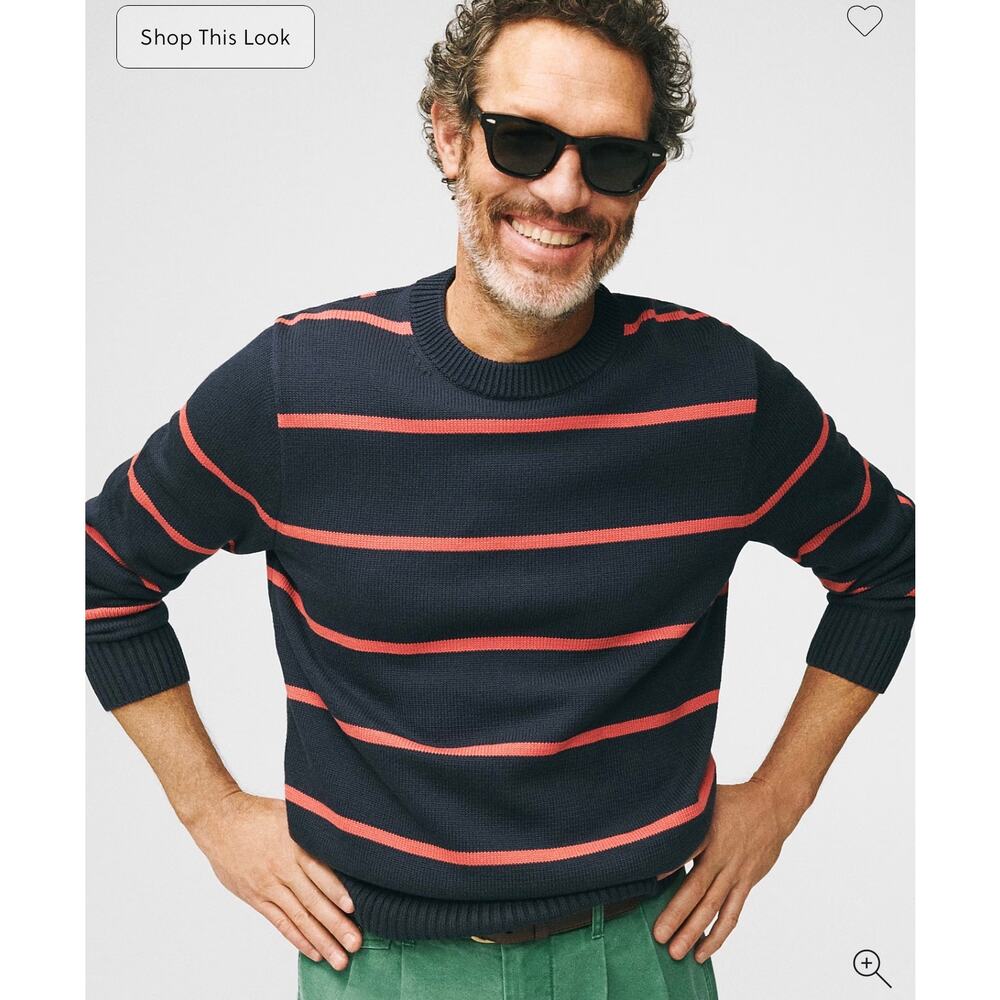J. Crew Heritage cotton crewneck sweater Navy Coral Clay Stripe NWT size XXL